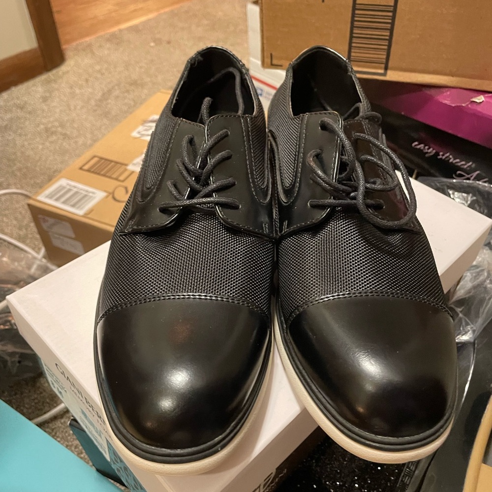 Black Leather and Mesh Oxford Shoes